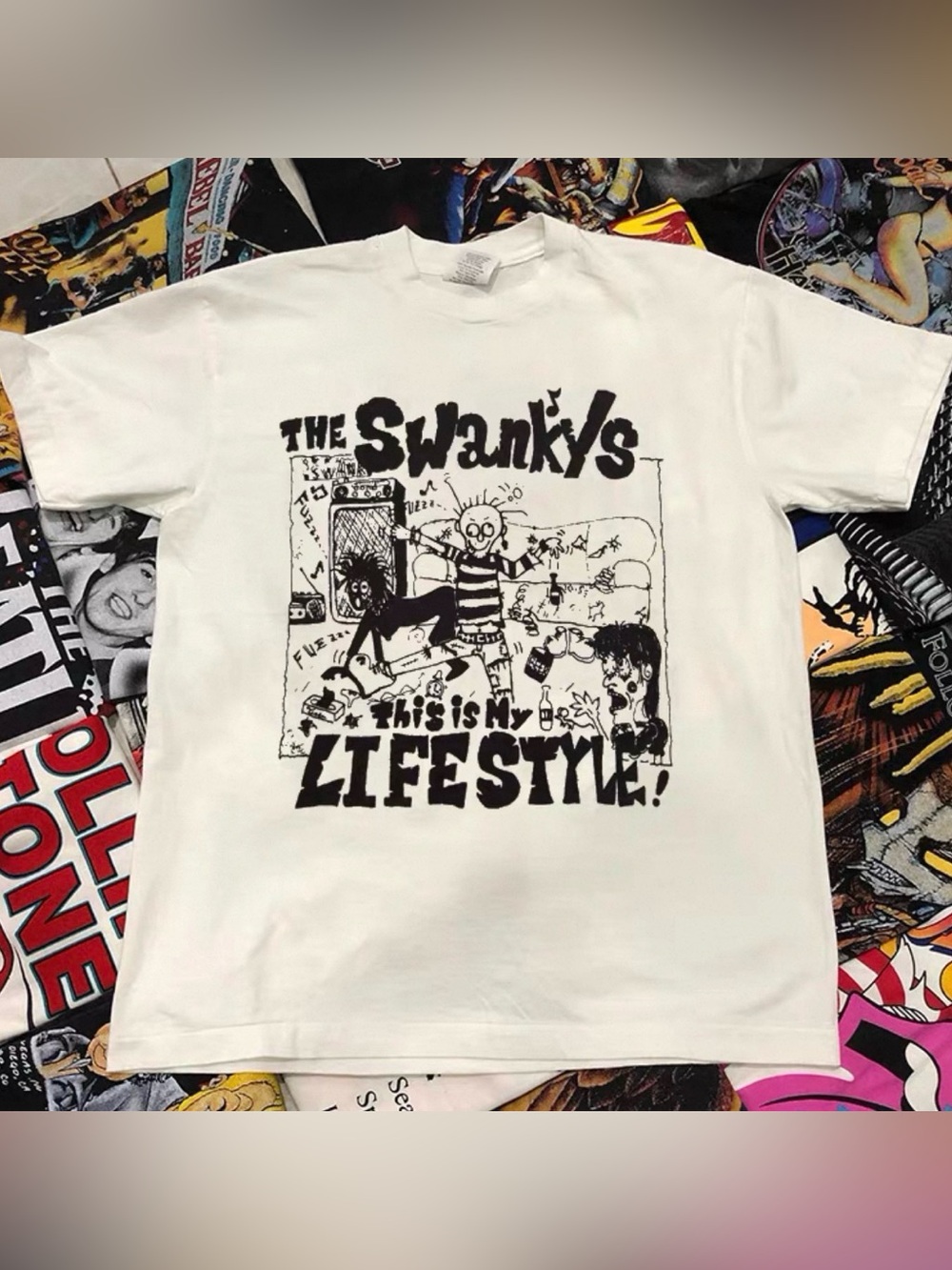 New white cotton oversized T-shirt graphic T-shirt Swanky shirt black print XXL